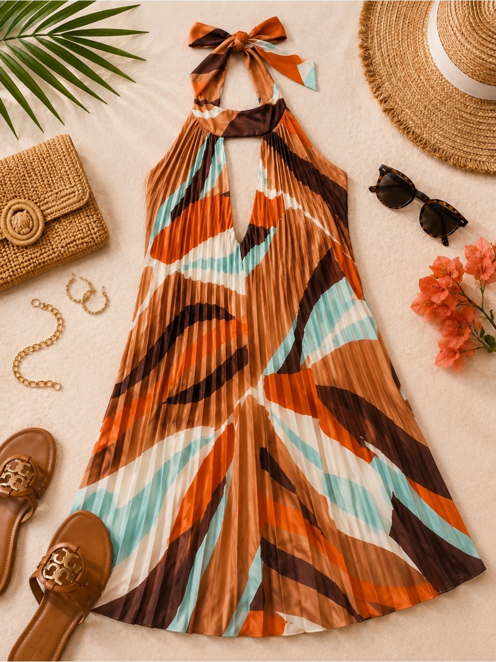 ANTHROPOLOGIE HUTCH Pleated Halter Keyhole Open Back Swing Mini Dress Vacation - Picture 4 of 12